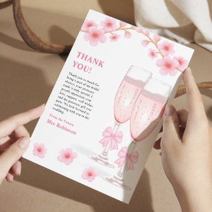 Pink Bow Floral Petals and Prosecco Bridal Shower  Thank You Card