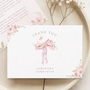  pink bow  FLORAL photo graduation  Thank You Card