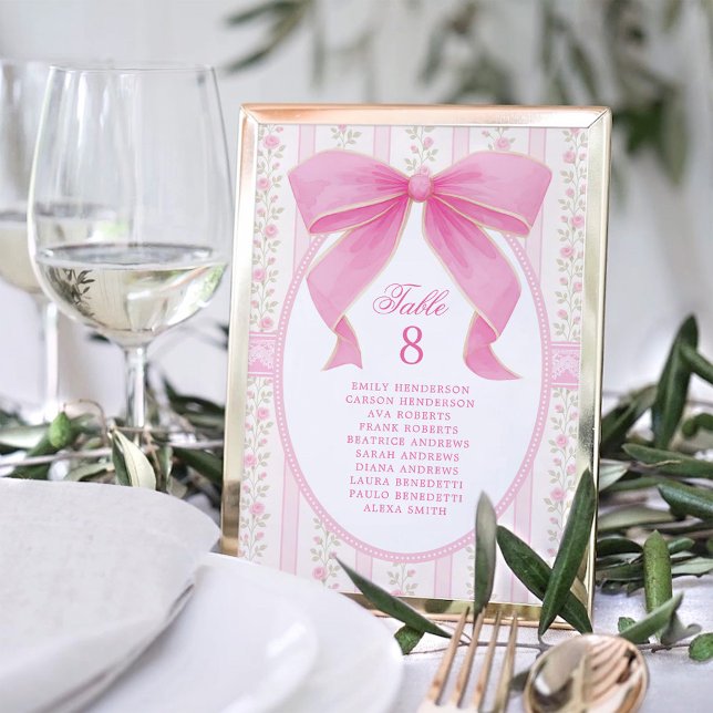 Pink Bow Floral Roses Seating Chart Table Number (Creator Uploaded)