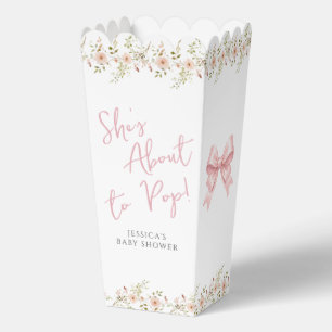 Pink Bow Floral Shes About to Pop Baby Popcorn Favor Box