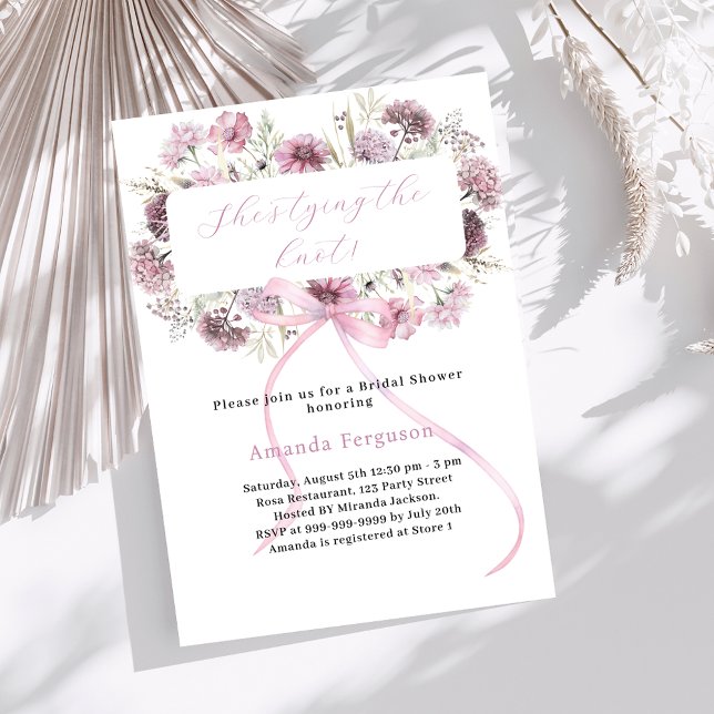 Pink bow floral She's tying the Knot Bridal Shower Invitation (Creator Uploaded)