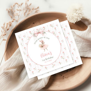 Pink Bow & Floral Some Bunny is One 1st Birthday Napkin