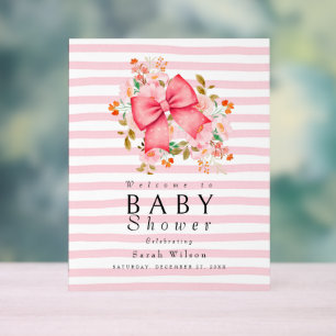 Pink Bow Floral watercolor baby shower  Acrylic Sign
