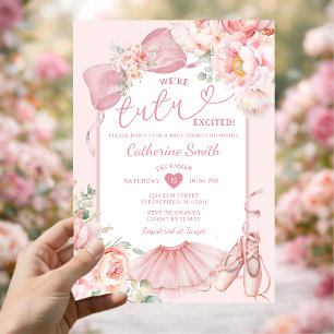 Pink Bow Floral We're Tutu Excited Baby Shower Invitation