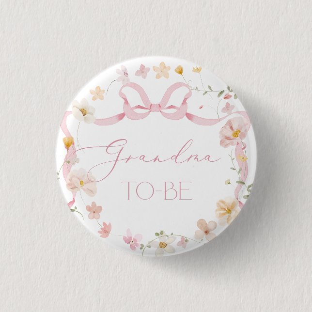  Pink Bow floral wildflower Granmdma to be 1 Inch Round Button (Front)