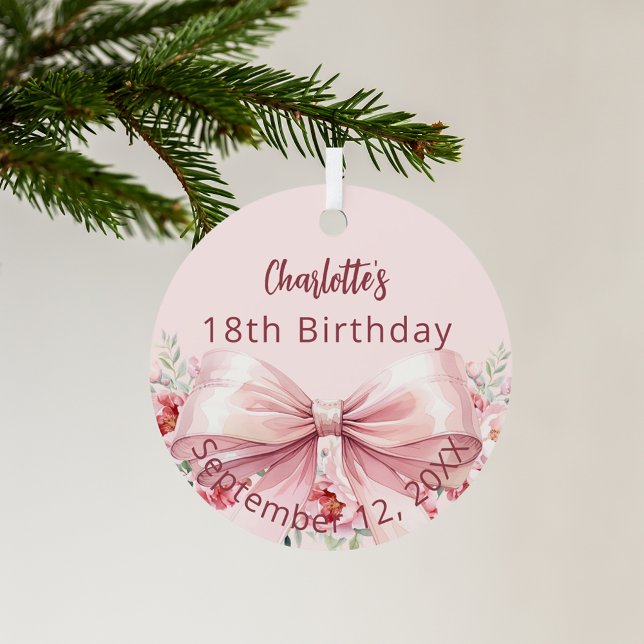 Pink bow florals birthday metal ornament (Creator Uploaded)