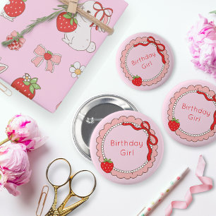 Pink Bow Frame Strawberry Birthday 2 Inch Round Button