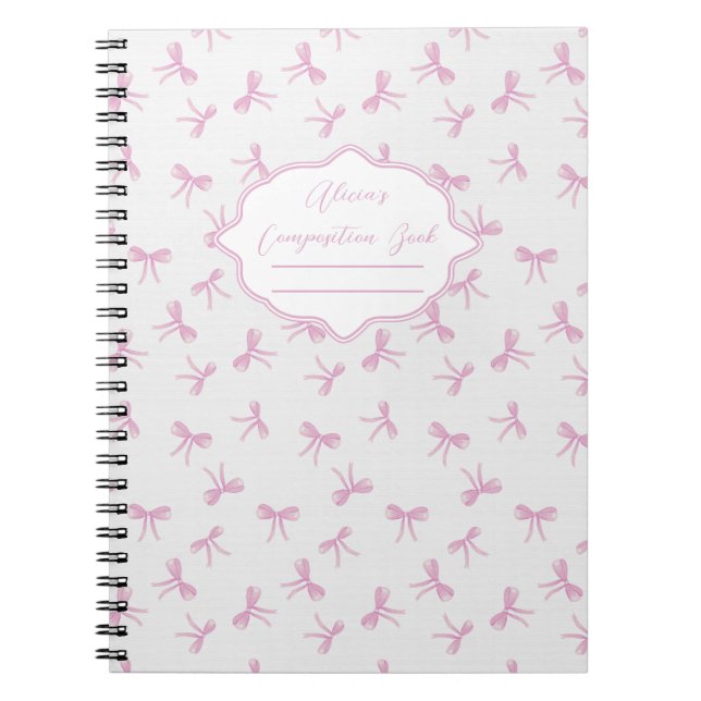 Pink bow Frilly Coquette Personalized Composition Notebook (Front)