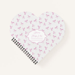 Pink bow Frilly Coquette personalized heart Notebook