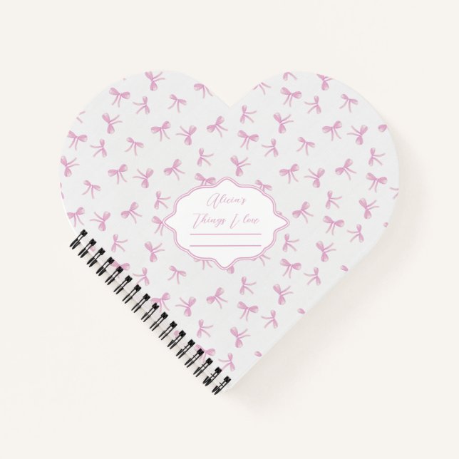 Pink bow Frilly Coquette personalized heart Notebook (Front)
