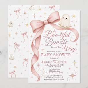 Pink Bow Ghost Baby Shower Invitation