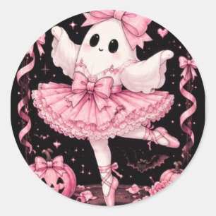 Pink Bow Ghost Ballerina Coquette Halloween Classic Round Sticker