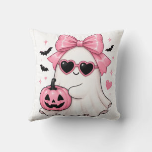 Pink Bow Ghost Heart Sunglasses Throw Pillow
