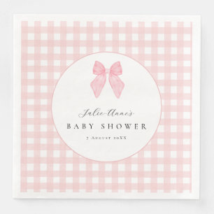 Pink Bow Gingham Baby Shower Paper Napkins