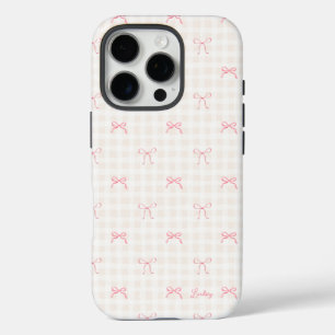 Pink Bow Gingham Personalized Name iPhone 16 Pro Case