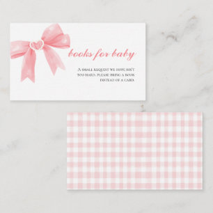 Pink bow gingham preppy baby shower books for baby enclosure card