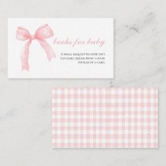 Pink bow gingham preppy baby shower books for baby enclosure card
