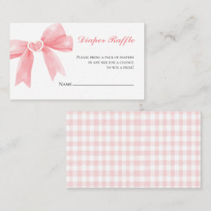 Pink bow gingham preppy baby shower Diaper Raffle Enclosure Card