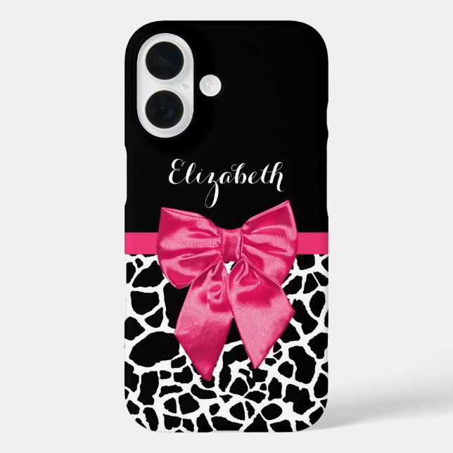 Pink Bow Giraffe Animal Print in Black and White Case-Mate iPhone Case (Back)