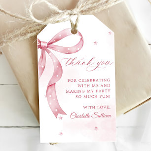 Pink Bow Girl 1st Birthday Party Gift Tags