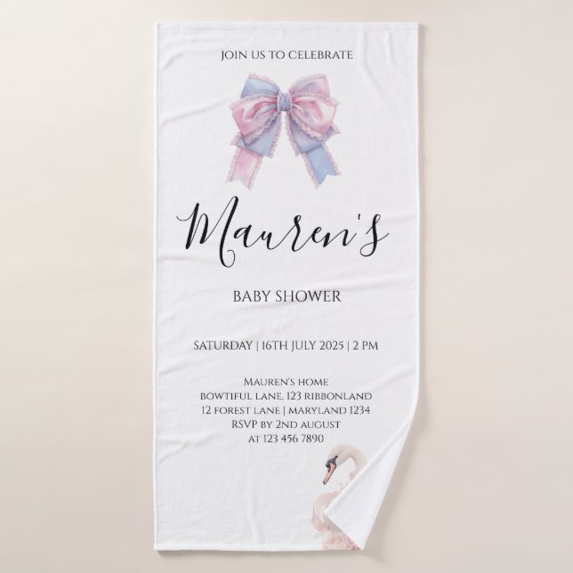 Pink Bow Girl Baby Shower  (Serviette de bain)