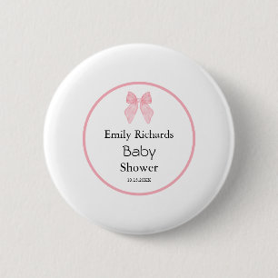 Pink Bow Girl Baby Shower 2 Inch Round Button