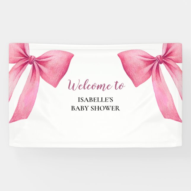 Pink Bow Girl Baby Shower Banner (Horizontal)