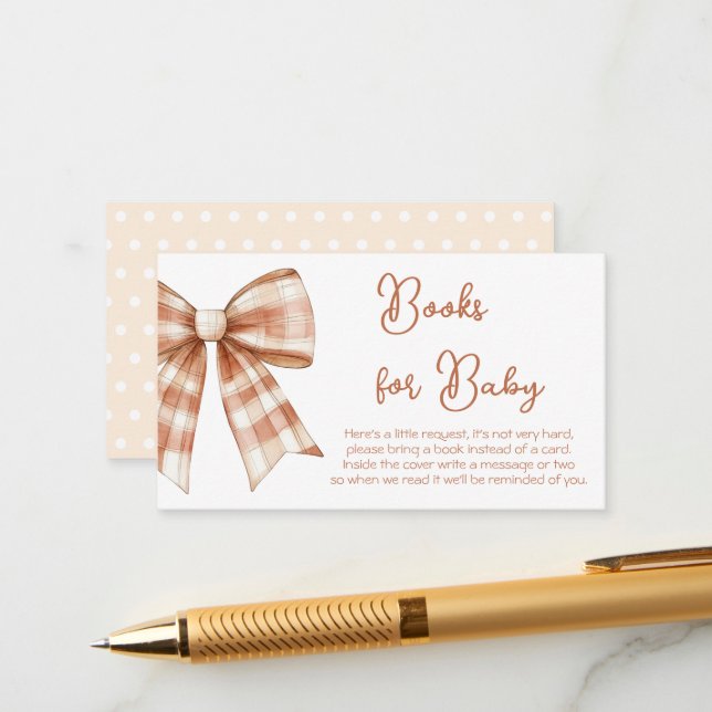 Pink Bow Girl Baby Shower Books For Baby Enclosure Card (Front/Back In Situ)