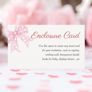 Pink Bow Girl Baby Shower Custom Enclosure Card
