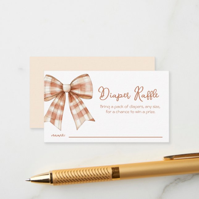 Pink Bow Girl Baby Shower Diaper Raffle Enclosure Card (Front/Back In Situ)