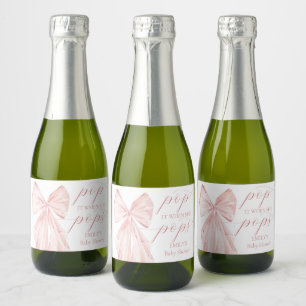Pink Bow Girl Baby Shower Favours Sparkling Wine Label