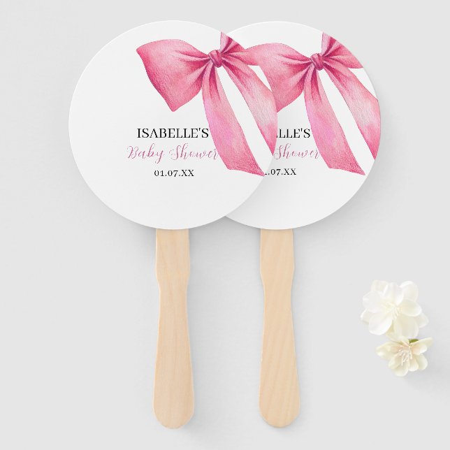 Pink Bow Girl Baby Shower Hand Fan (Front and Back)