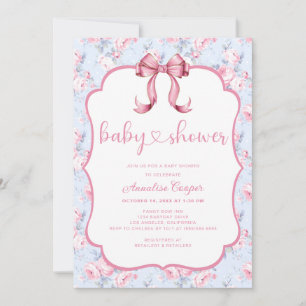Pink Bow Girl Baby Shower Invitation