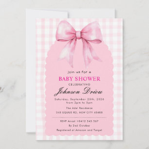 Pink Bow Girl Baby Shower Invitation