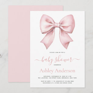 Pink Bow Girl Baby Shower Invitation