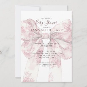 Pink Bow Girl Baby Shower Invitation