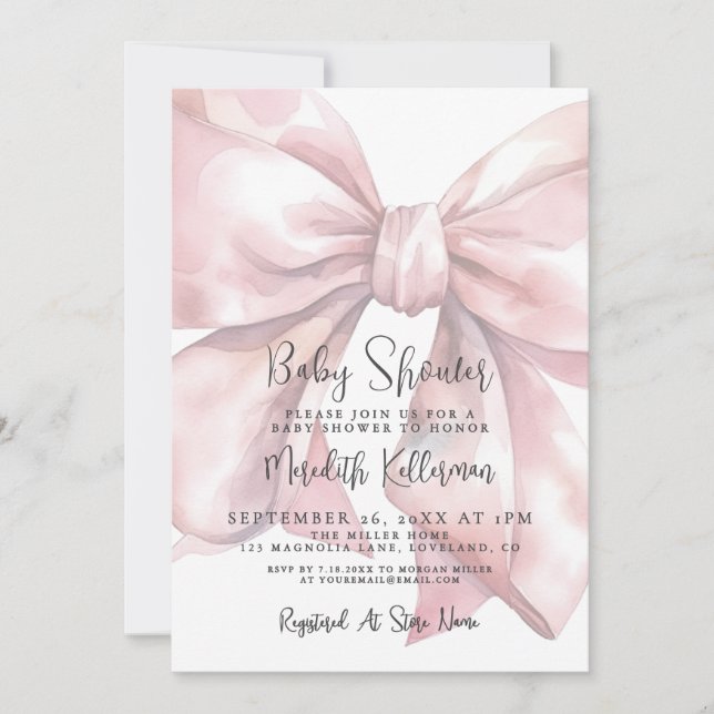 Pink Bow Girl Baby Shower Invitation (Front)