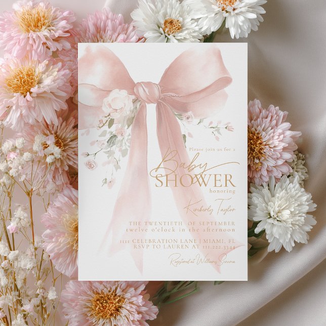Pink Bow Girl Baby Shower Invitation (Créateur téléchargé)