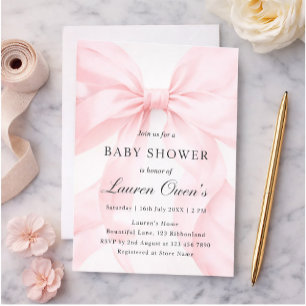Pink Bow Girl Baby Shower Invitation