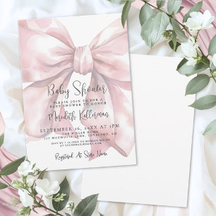 Pink Bow Girl Baby Shower Invitation
