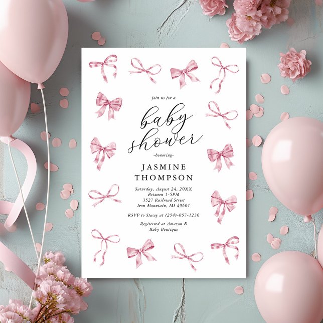 Pink Bow Girl Baby Shower Invitation (Creator Uploaded)