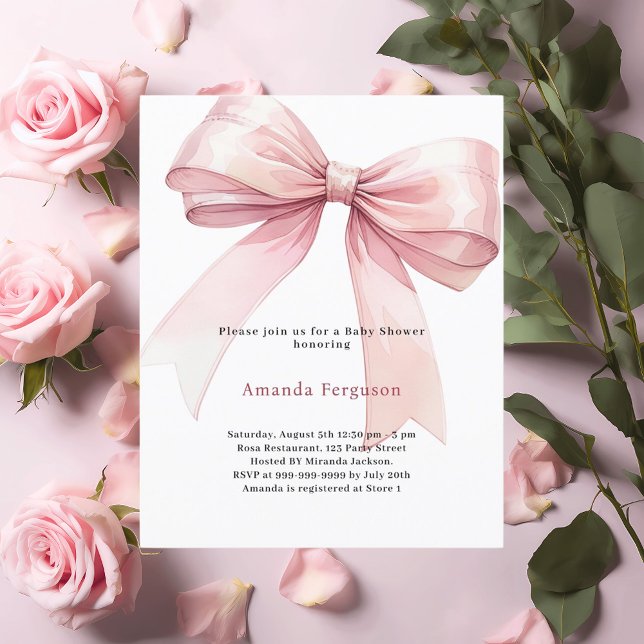 Pink bow girl Baby Shower invitation (Creator Uploaded)