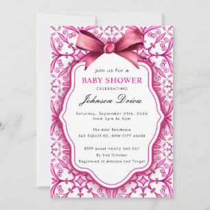 Pink Bow Girl Baby Shower Invitation