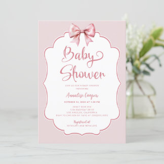Pink Bow Girl Baby Shower Invitation