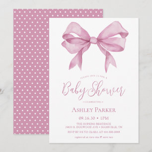 Pink Bow Girl Baby Shower Invitation