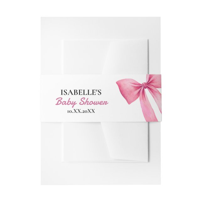 Pink Bow Girl Baby Shower Invitation Belly Band (Front Example)