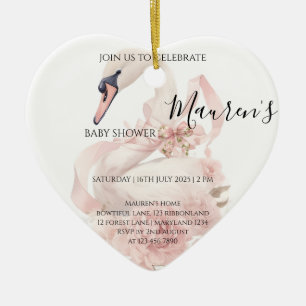Pink Bow Girl Baby Shower Invitation Ceramic Ornament