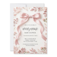 Pink Bow Girl Baby Shower Invitation, Personalized