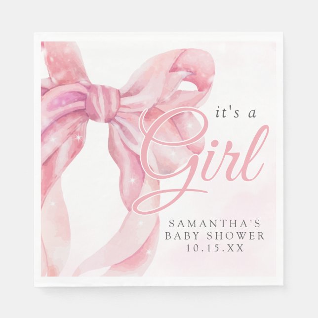 Pink Bow Girl Baby Shower Napkin (Front)