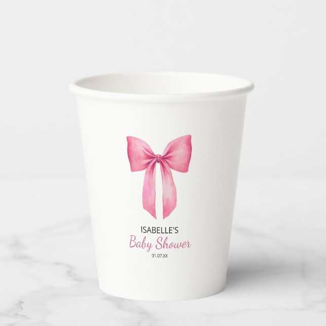 Pink Bow Girl Baby Shower Paper Cups (Front)